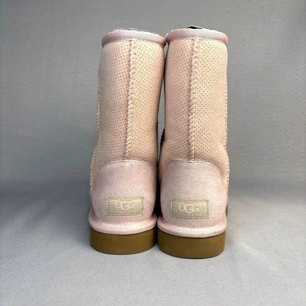 Womens 7 UGG Boots Classic Short Baby Pink Perforated Boho Festival w/ Box RARE! - Picture 6 of 15